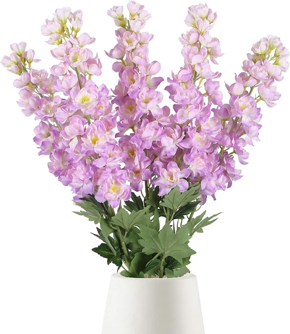 Delphinium Artificial Flowers,5PCS Faux Larkspur Stems 39" Purple Long Stem Silk Flowers for Tall Vase Home Wedding Table Decor(Light Purple)