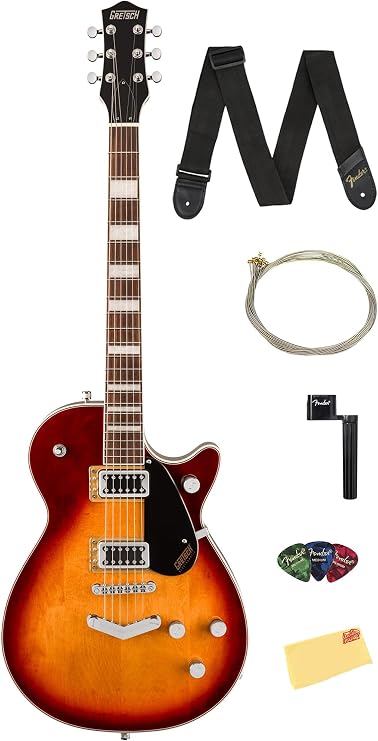 Gretsch G5220 Electromatic Jet BT Single-Cut Electric Guitar with V-Stoptail - Sweet Tea Bundle with Strap, Strings, String Winder, Picks, and Austin Bazaar Polishing Cloth