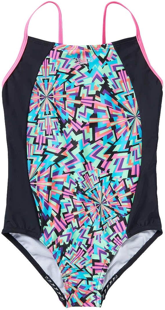 Speedo Girls Thin Strap One Piece Swimsuit (Multi X-Small 5/6)