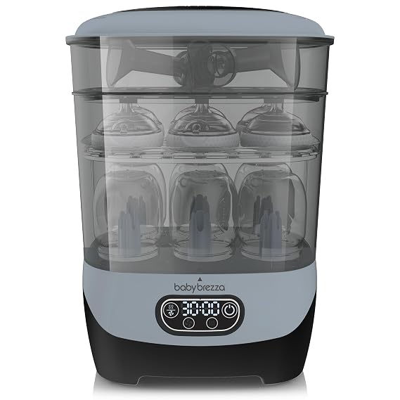 Baby Brezza Bottle Sterilizer and Dryer Advanced 33% Faster - Largest Capacity Steam Sanitizer - Universal Sterilization Machine for All Bottles + Pump Parts - HEPA Air Filter, Slate