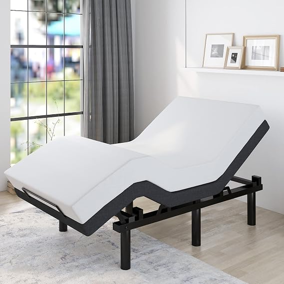 Allewie TXL Size Adjustable Bed Frame with 1.0 Generation Motor, Wireless Remote, Head and Foot Incline, Intelligent Sleep Aid, Zero-Gravity, High Weight Capacity, Easy Self-Assembly, Upholstered