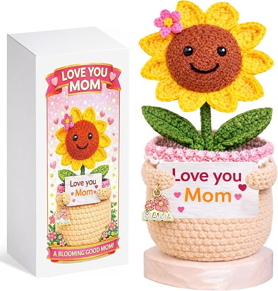 Mom Gifts,Mother Gifts from Daughter Son, Love You Mama, Cute Handmade Crochet Sunflower Decoration,Birthday Gift for Mom