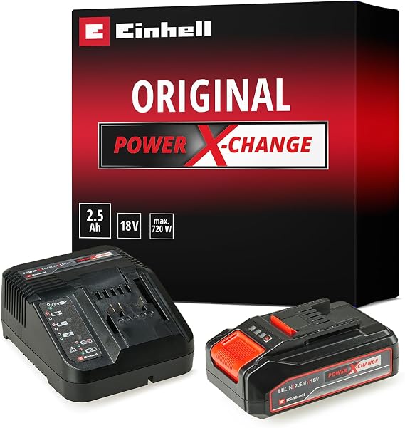 Orijinal Einhell 18 V 2.5 Ah PXC Başlangıç Kiti (Akü ve Şarj Cihazı, 18 V, maks. güç 720 W, tüm PXC cihazları için, akü yönetim sistemi, 3'lü LED gösterge) - 4512097