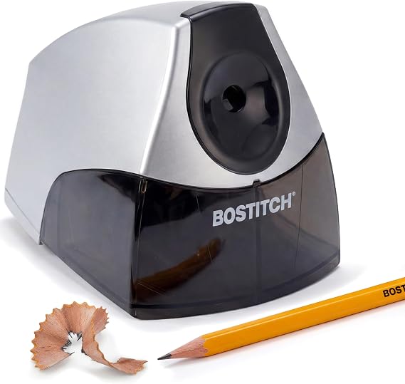 Bostitch Office Electric Pencil Sharpener for Classroom & Desk Use, Heavy-Duty Stall-Free Motor, High-Capacity Shavings Tray, Silver