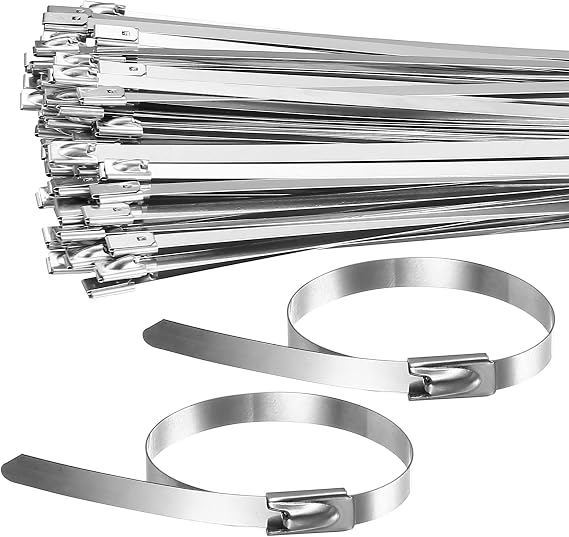 100 Pcs 304 Stainless Steel Cable Ties, 4.6 x 100mm Metal Cable Ties Heavy Duty Zip Tiess, Metal Tie Wraps with Steel Ball Stopper for Indoor Outdoor Fence Exhaust Wrapping Binding Requirements