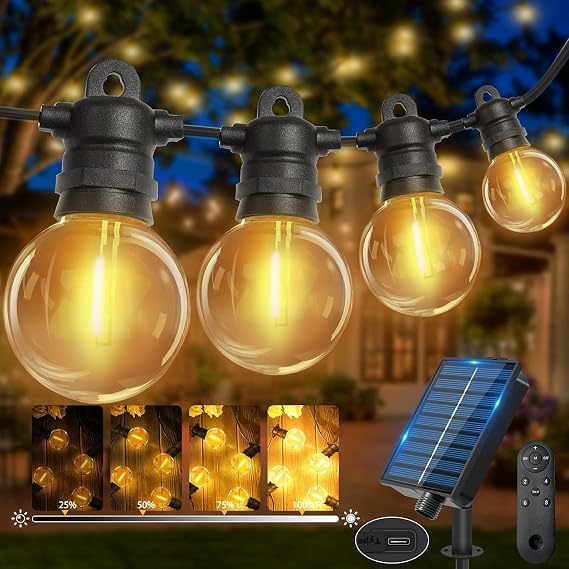 lP68 LED Fairy Lights Outdoor G40 Light Bulbs ABS Plastic Fairy Lights Outdoor Solar Waterproof for Romantic Garden Balcony (Solar 10 m 18 Bulbs)