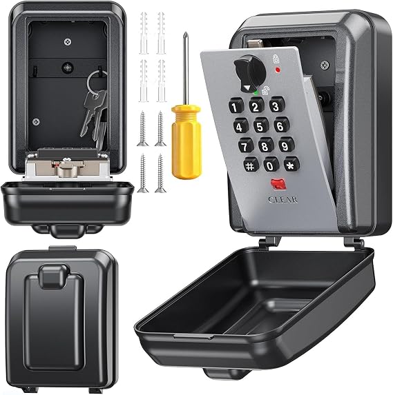 Key Lock Box,Customizable 12-Digit Combination,LockBox for Keys with Resttable Code,Large Capacity & Weatherproof Outside,hide a key Outdoor,Spare Key Wall Safe Storage for Home,Office,Garage