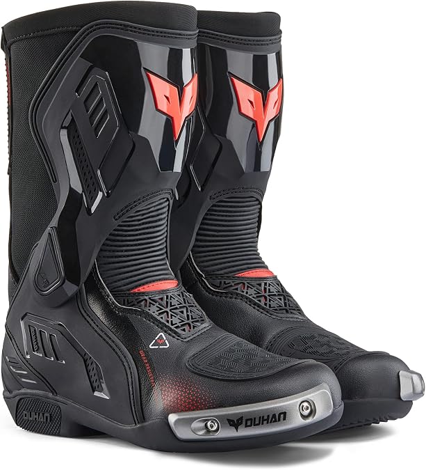 Motorcycle Boots for Men and Women, Motocross Racing Boots with Dual-Axis System Anti-Slip Sole, Leather Riding Boots for Road Sports Protection