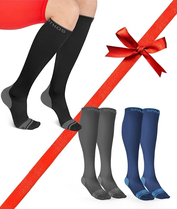 Sparthos Compression Socks (20-30mmHg) Bundle of 3 [Size Large/XL] - Midnight Black + Steel Gray + Cobalt Blue