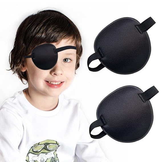 Medical Eye Patch, 2 PCS Eye Patches for Adults, Comfortable 3D Eye Patch, Adjustable Amblyopia Lazy Eye Patches for Adults and Kids, for Either Eyes, Black