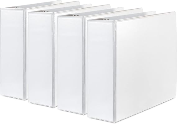 Manaloom 3 Ring Binder, Heavy Duty Professional, 4 Inch, Extra Large Wide Clear View, 8.5 x 11 Inch Letter, 4 Pack, White