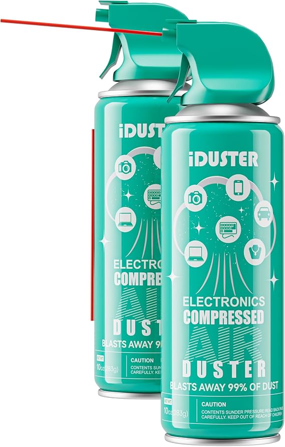 iDuster Compressed Canned Air Duster - 2 PCS Disposable Compressed Air Duster Can Cleaning for Computer,Keyboard, Jewelry, Car and Cellphone, 10oz