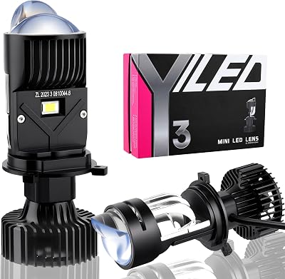 H4 Headlight Blub with Projector Lens Canbus HiLo Beam,120W 30,000LM Extremely Bright 6000K White with Clear Cut Off Line,H49003 HB2 Mini Hyperboloid Matrix Projector Lens Retrofit Kit