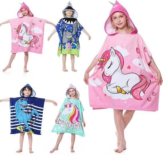 MOKANI Kids Hooded Beach Towels Wearable Swim Poncho Towel for Girls Boys