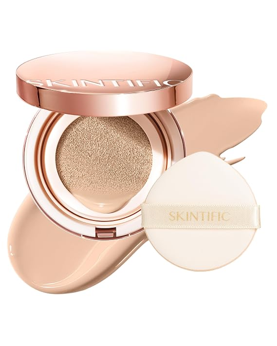SKINTIFIC Cushion Foundation | Full coverage, Weightless, Skin fit, Satin Glow Finish, Oil-Control Waterproof Foundation, Sweatproof Flawless BB Cream CC Korean Makeup