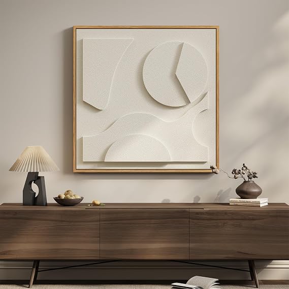 Framed 3D Textured Wall Art, Modern Abstract Artwork for Walls (White)