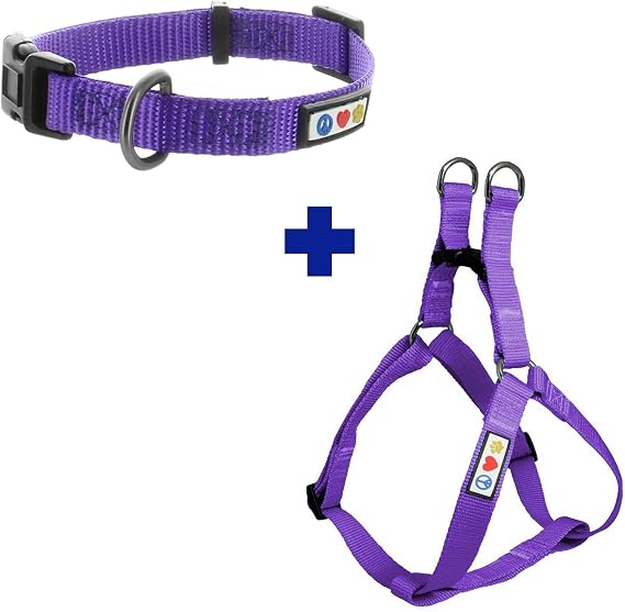 Pawtitas Value Bundle Set | Extra Small Dog Harness + Extra Small Dog Collar Purple Set