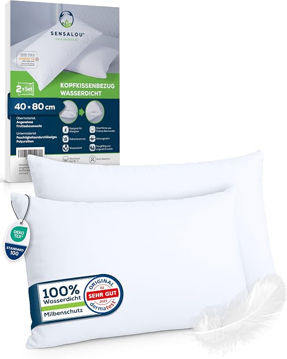 Sensalou Set of 2 Cushion Covers 40 x 80 cm Waterproof White