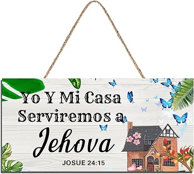Inspirational Spanish Wood Plaque Sign, Christian & Religious Wall Decor, Spanish Bible Verses Home Decor, Yo Y Mi Casa Serviremos A Jehova Wall Hanging, 12x6 inches