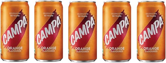 Campa Orange 200ml Can | Sparkling Orange Soft Drink | Carbonated Citrus Beverage | Ready to Drink Soda (Pack of 5)