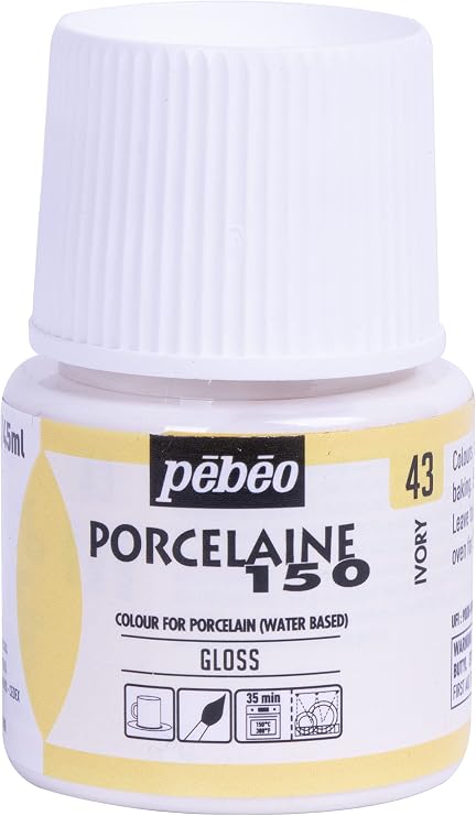 Pebeo Porcelaine 150 Ceramic Paint - Water-Based High-Gloss Color Paints for Porcelain, Premium Art Supplies, Non-toxic & Heat-Safe, 45 ml Bottle, Ivory