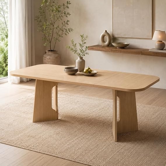 Modern Rectangular Dining Table for 4-6 Seater, Contemporary Minimalist Kitchen Table 180cm, Oval Edge Dining Room Table for Home, Apartment & Small Space Living Room Furniture,Dining Table Only