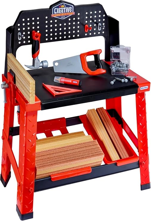 Little Tikes Full Set Creative Construction Workbench with 15+ Accessories, Pretend Play Construction Set, for Boys and Girls Ages 3+ Years (hgfui)