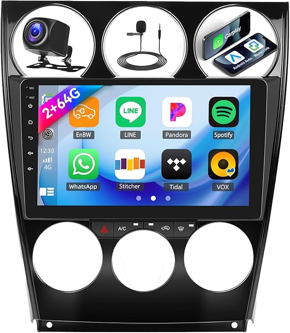 [2+64G] Android 15 Car Stereo Radio for Mazda 6 Atenza 2002-2008 | 9 Inch Touch Screen Car Radio with Wireless Carplay&Android Auto Bluetooth FM/RDS Radio WiFi GPS Navigation SWC