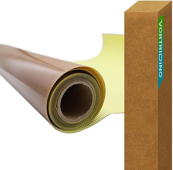 VORTRIDINO US Stock 36" x 15ft Teflon Coated PTFE Sheet Roll Self-Adhesive Heat Press Cover Sheet Fiberglass Fabric for Heat Press Transfer Heat Resistant Craft Mat, 5Mil Thickness