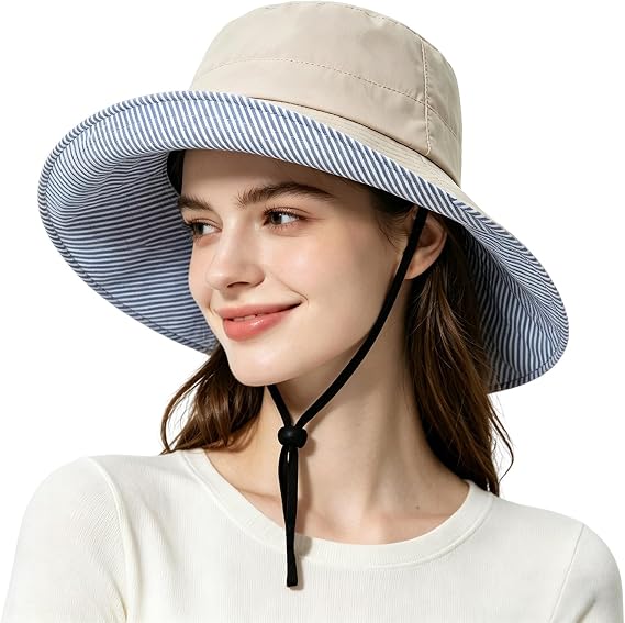 Womens Wide Brim Sun Hat UPF 50+ Foldable Bucket for Beach Travel