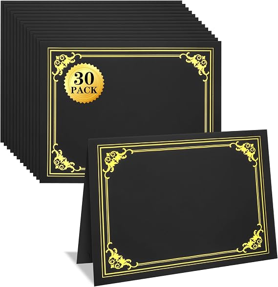 30 Packs Certificate Holders, Black Certificate Covers, Diploma Holders | Certificate Folders with Gold Foil Border for Letter Size 8.5" x 11" Certificates, Diploma, Documents, Cover