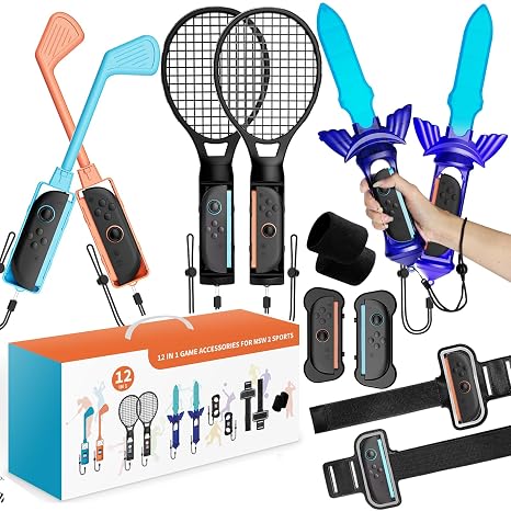2025 Nintendo Switch 2 Sports Accessories 12 in 1 Bundle Designed for Switch Sports, Mario Golf Super Rush, Mario Tennis Ace, Just Dance, Ring Fit Adventure - Ideal Accessory for Nintendo Switch 2 Gamers Joy Con 2 Compatible (Only for Switch 2)
