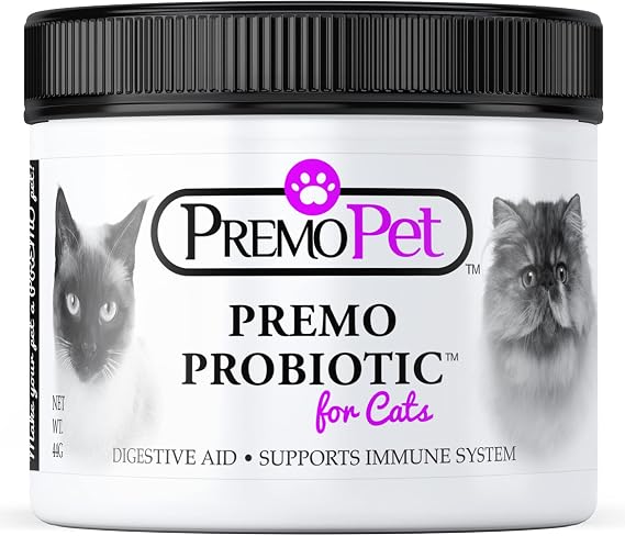 PROBIOTIC for Cats 120 Servings - Premo Pet Digestive Aid Plus Prebiotics - Best for Diarrhea, Vomiting, Gas, Skin Conditions Tasteless Wheat & Dairy Free GMP Vet Approved