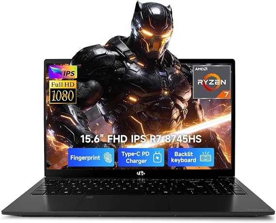 NIMO 15.6" FHD AI-Ready-Laptop, AMD R7-8745HS 16GB DDR5 RAM 512GB SSD (8C/16T, Beat R9 7940HS up to 4.9GHz) 780M-Graphics 100W Type-C Backlit Keyboard Fingerprint for Creators Streaming & Light Gaming