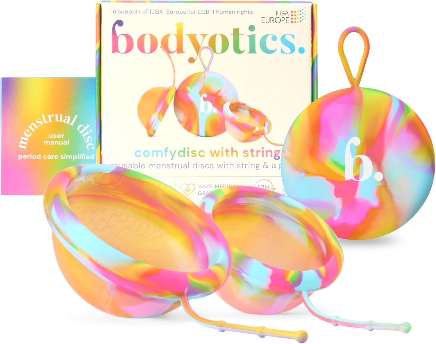 Bodyotics Reusable Menstrual Disc - Pack of 2 (S & L) Proud Disc - 12-Hour Leak-Proof Protection - Removable Thread for Easy Insertion & Removal - Non-Toxic Silicone & Hygienic Carry Bag