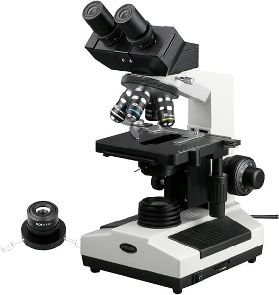 AmScope B390A-DK Compound Binocular Microscope, 40X-1600X Magnification, Brightfield/Darkfield, Halogen Illumination, Abbe Condenser, Double-Layer Mechanical Stage