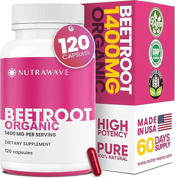 Nutra Wave *Bonus Size* Organic Beet Root Capsules 1400mg Non-GMO, Vegan 120 Capsules