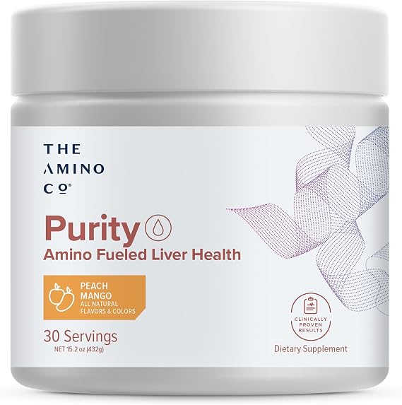 The Amino CO. Purity - Liver Support Supplement with Essential Amino Acids for Liver Detox Cleanse - Boost Liver Health for Optimal Liver Support- Peach Mango, 30 Servings