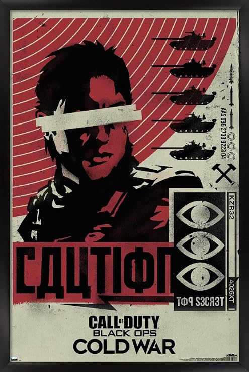 Trends International Call of Duty: Black Ops Cold War - Caution Wall Poster, 14.725" x 22.375", Black Framed Version