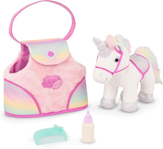 Pucci Pals Rainbow Bag & Sparkly Unicorn Plush Pet with Carrier