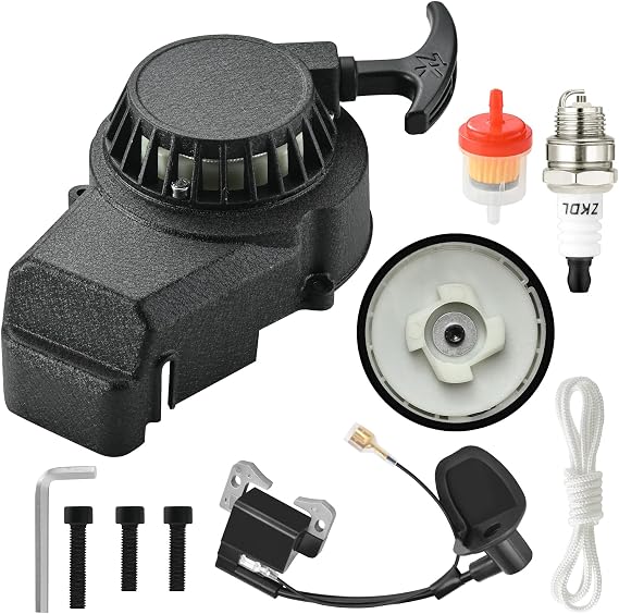 Alloy Pull Start Recoil Starter With Screws Drawstring Wrench Compatible For 47cc 49cc 50cc 2 Stroke Syx Moto Holeshot SSR SX50 Coolster QG50 Kids Mini Dirt Bike Pocket Rocket Bike Quad ATV Parts