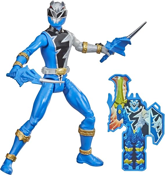 Power Rangers Dino Fury Blue Ranger 6-Inch Action Figure Toy Inspired by TV Show with Dino Fury Key and Weapon Accessories for Ages 4 and Up