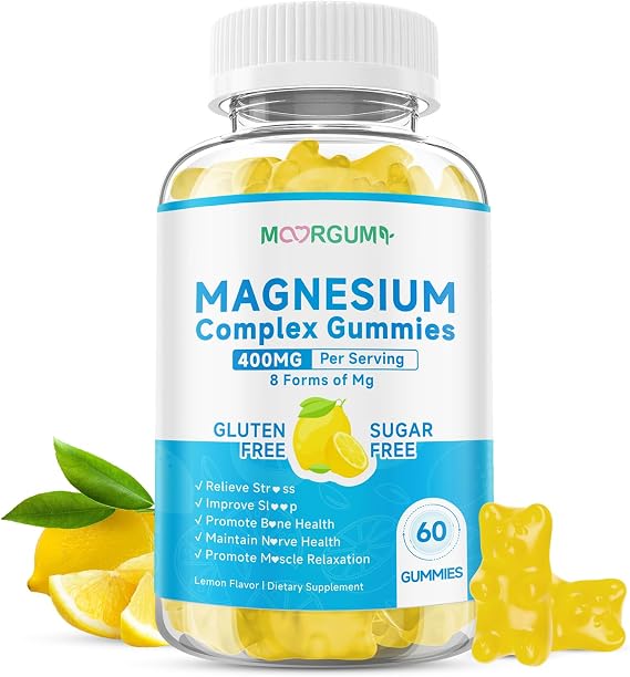 Magnesium Complex Gummies, Support Relaxation, Energy, Bone Health, with Ashwagandha, Vitamin D3, B12, Magnesium Glycinate 8-in-1 Complex Supplements Gummies, for Adults, Kids, Women, Men, 60 Count