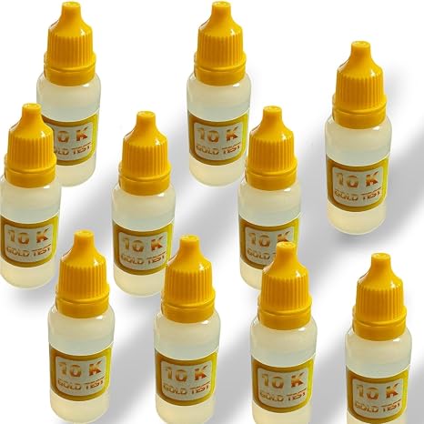 Easy Gold Testing and Silver Testing Solutions, 10 Bottles, Multiple Karat Options (10K, 14K, 18K, 22K), 3/4 Oz Each Detect Your Gold Silver Authenticity (10 Bottles 10K Gold Acids)