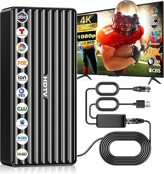 Tendodo Long Range Indoor/Outdoor Digital Antenna for Most TVs | Receives free local channels; Supports 4K/1080P HD;  with 33ft coax cable. Weather-resistant for outdoor installation