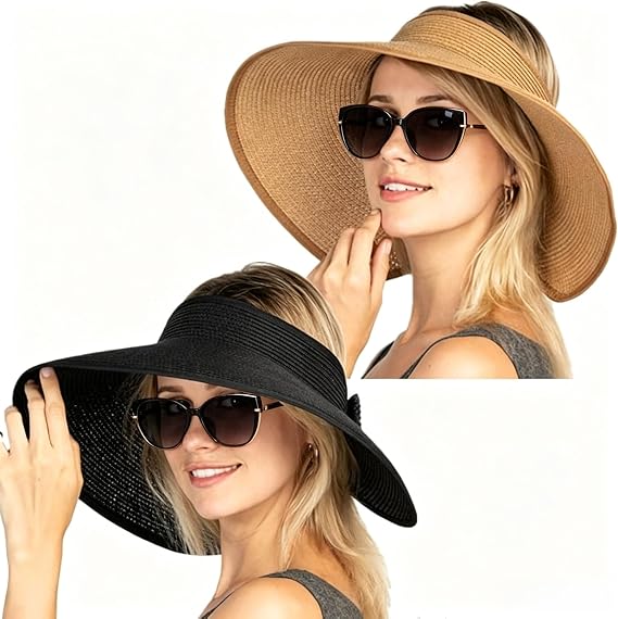 Sun Visor Hats Summer Wide Brim Clip on Beach Adjustable Large Brim Cap Golf Hat for Women