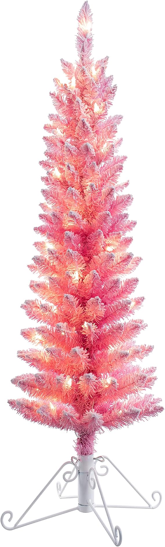 Haute Decor 4 Foot Pre-lit Cotton Candy Artificial Flocked Fir Christmas Tree with 50 Clear Incandescent Lights (Pink)