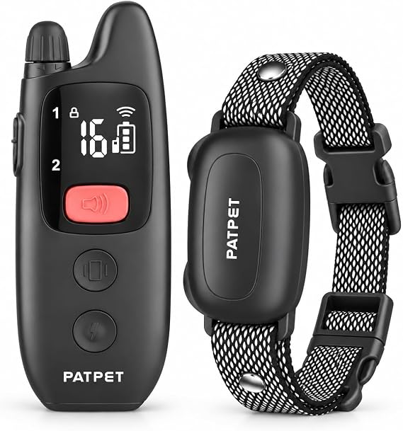 PATPET Dog Training Collar with Remote, IPX7 Waterproof Dog Shock Collar for Dogs, 3 Training Modes Beep Vibration 16 Levels, Rechargeable Dog Collars for Small Medium Large Dogs(10-140lbs)