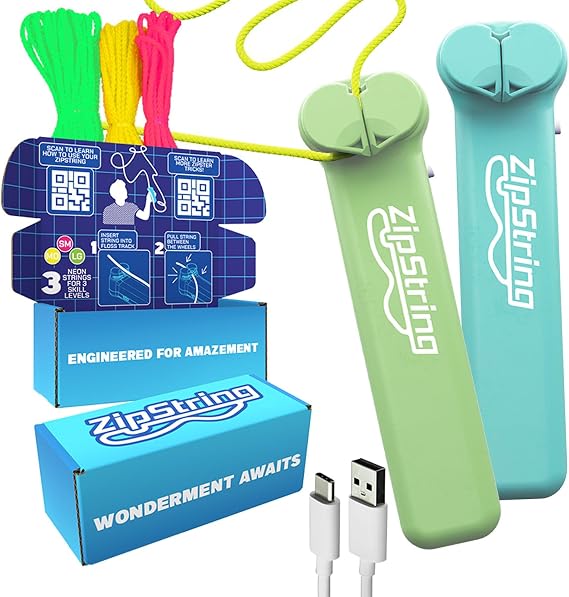 ZipString - Wonderment Awaits with Shark Tank-Featured String Rope Launcher Loop Fidget Toy, Defying Gravity to Boost Your Imagination - Ideal Bundle Gift for Kids, Luscious Lime & Aesthetic Aqua