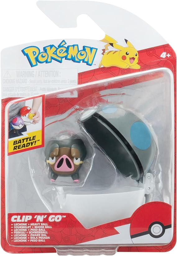 Pokemon PKW3633 Clip 'n'Go Poke Ball - Piglet & Heavy Ball, Official Pokeball with 5 cm Figure